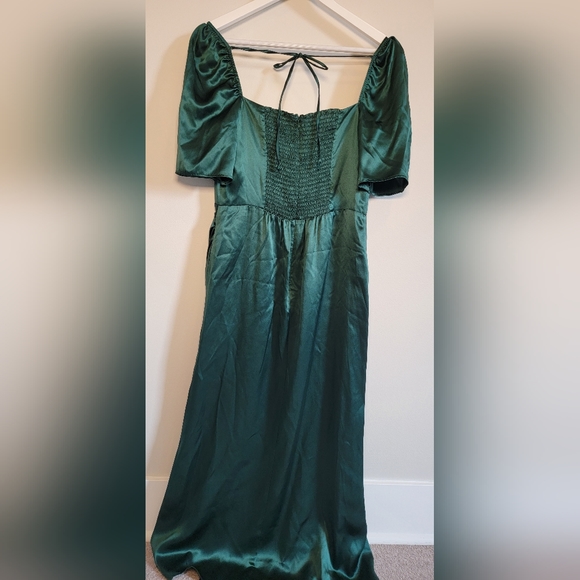 Reformation Gloriana Silk Dress | Emerald Green - Size 10 - Picture 4 of 4